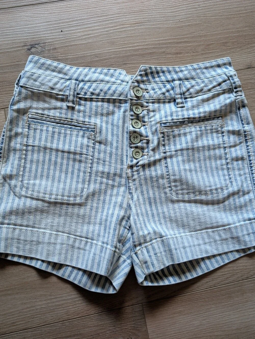Anthropologie Pilcro & the Letterpress Blue & White Striped Denim Shorts - Picture 1 of 7